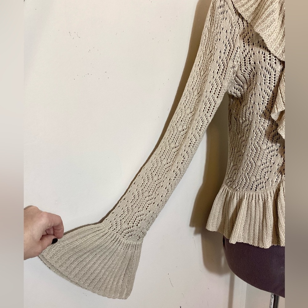 Y2K Vtg Open Knit Ruffle Fairy Cardigan Sz M - Picture 7 of 13